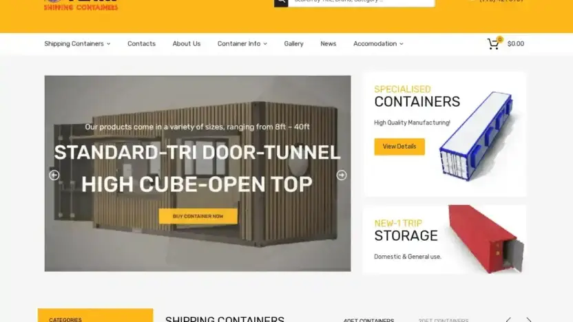 Screenshot of Container scam website Flaircontainers.com