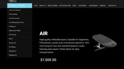 Screenshot of Non-Delivery scam website Fliteboardforsale.com