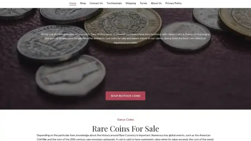 Screenshot of Non-Delivery scam website Garyscoins.com