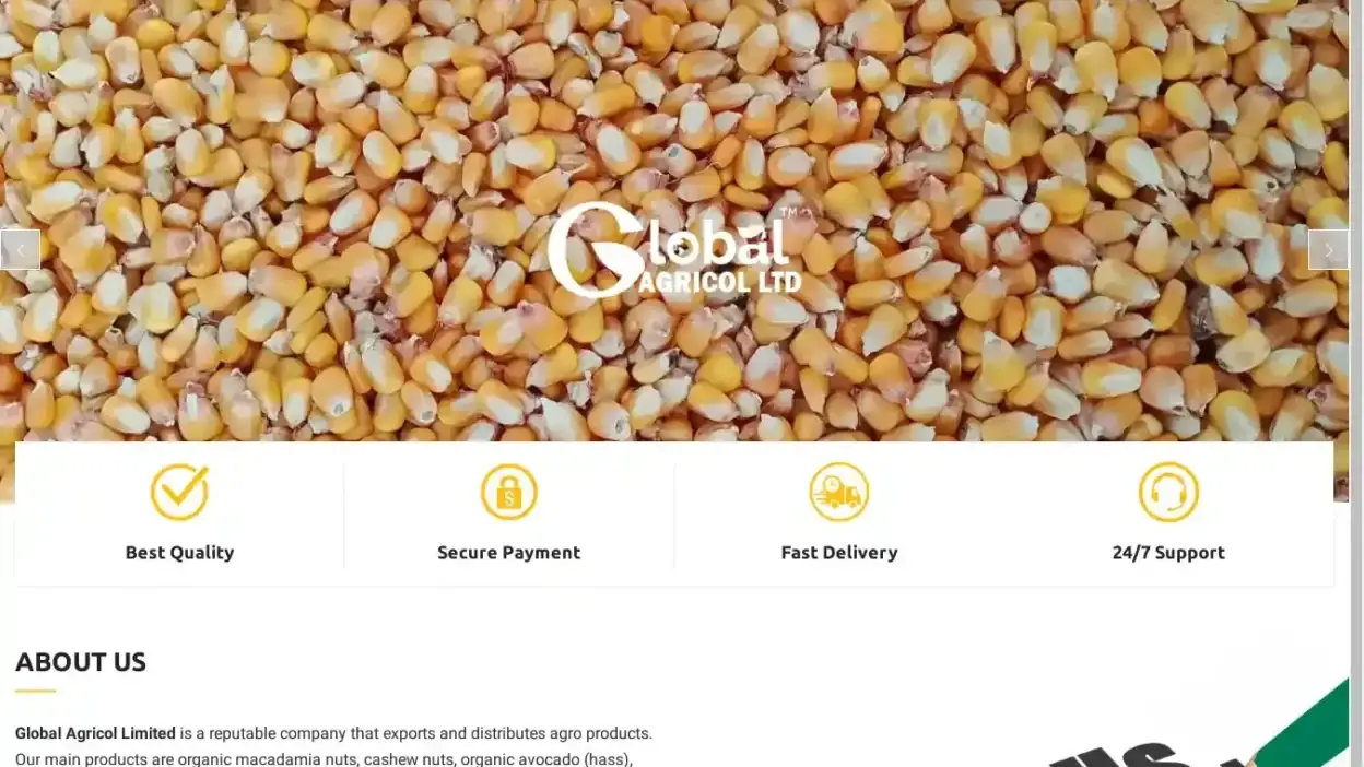 Screenshot of Non-Delivery scam website Globalagricollimited.com