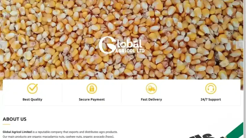 Screenshot of Non-Delivery scam website Globalagricollimited.com