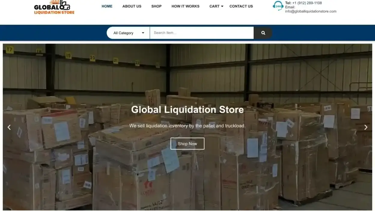 Screenshot of Liquidation scam website Globalliquidationstore.com