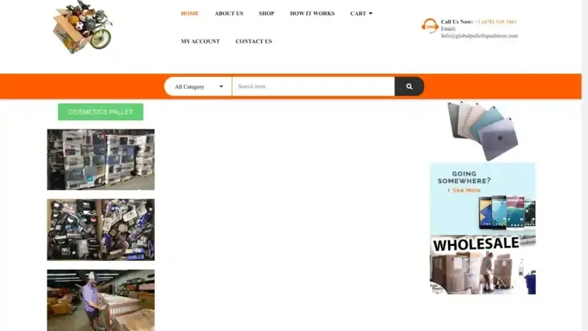 Screenshot of Liquidation scam website Globalpalletsliquidation.com