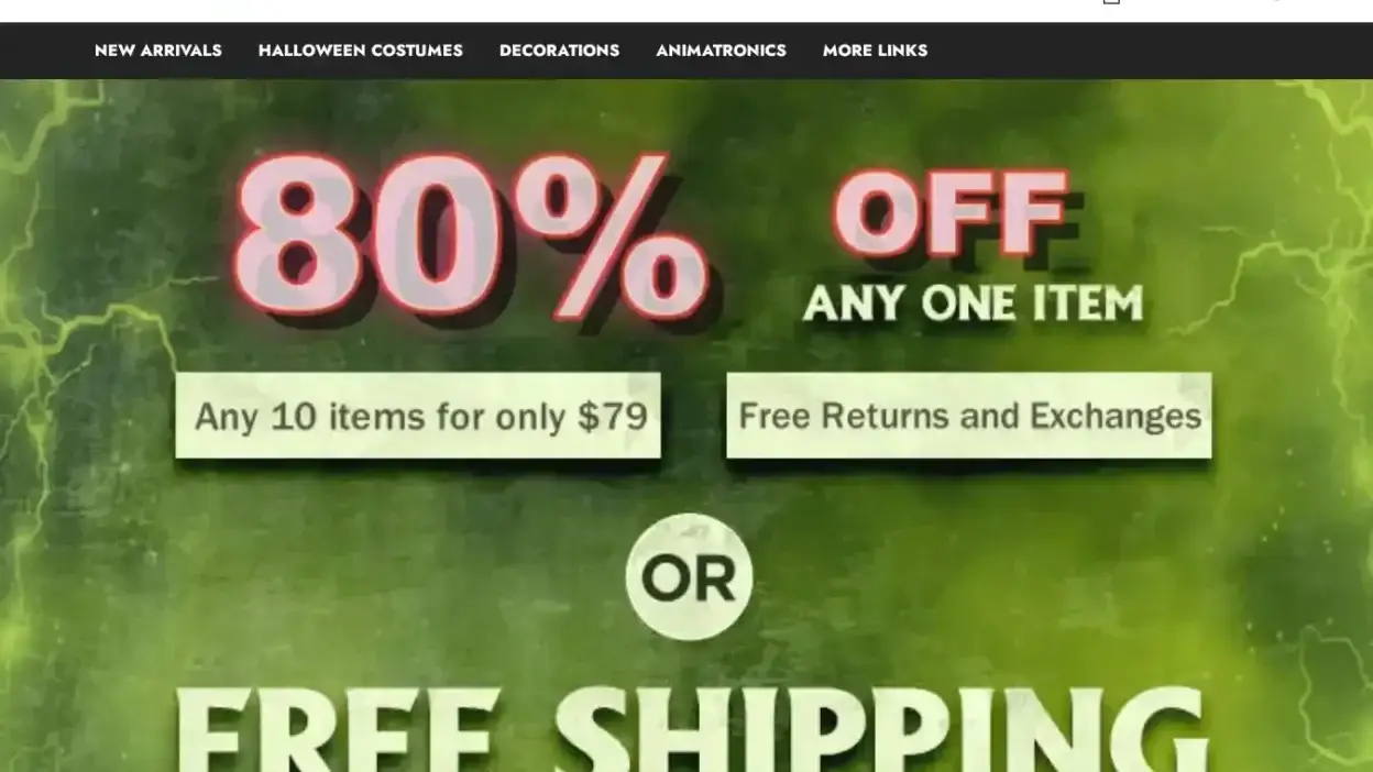 Screenshot of Non-Delivery scam website Halloweensvip.com