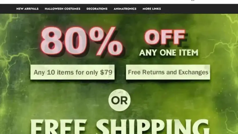 Screenshot of Non-Delivery scam website Halloweensvip.com