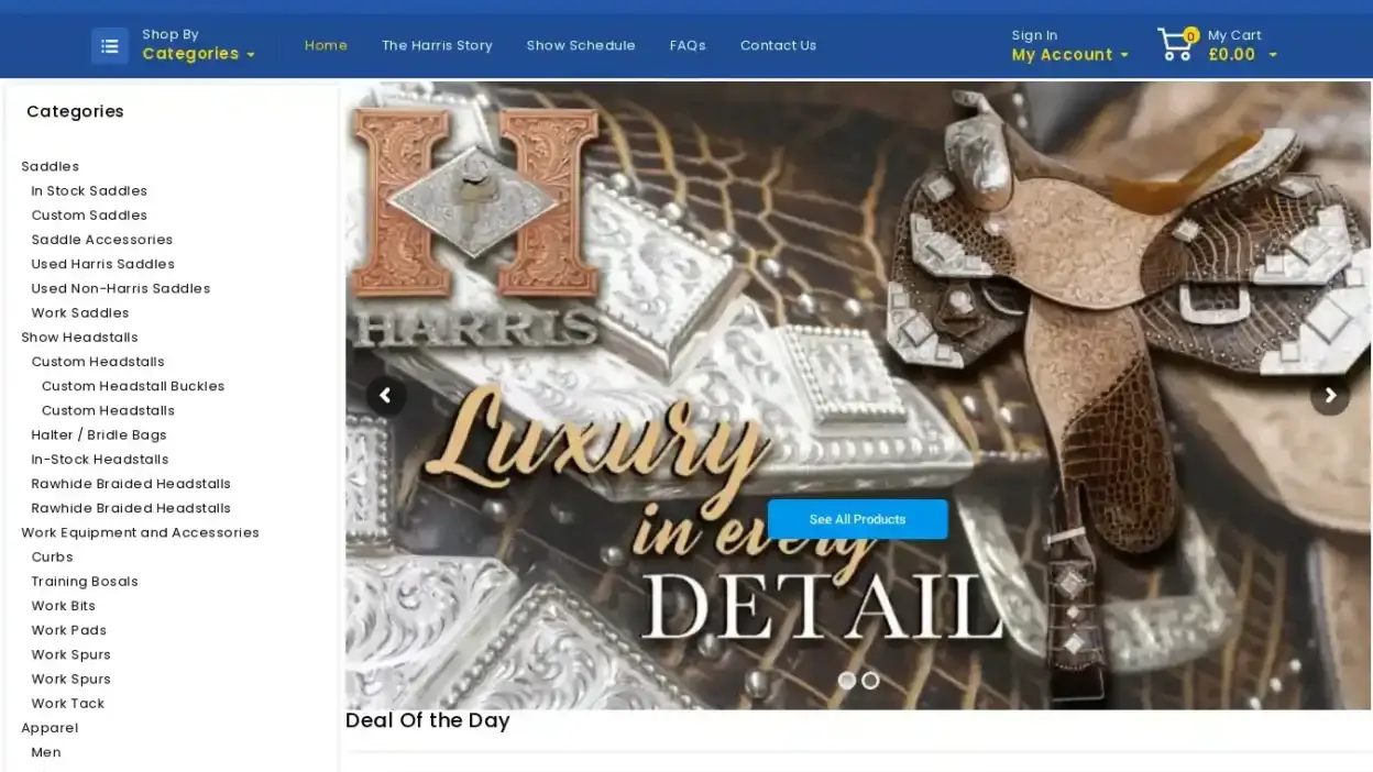 Screenshot of Non-Delivery scam website Harristopqualitysaddles.com