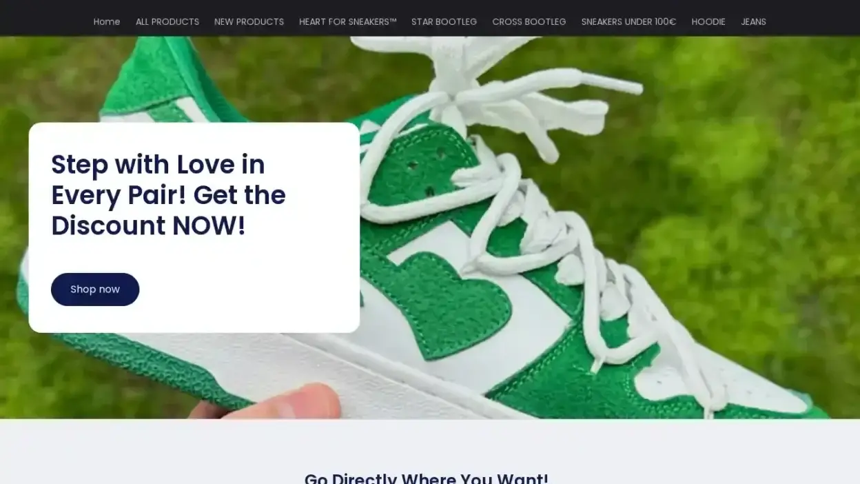 Screenshot of Non-Delivery scam website Heartforsneakersinc.com