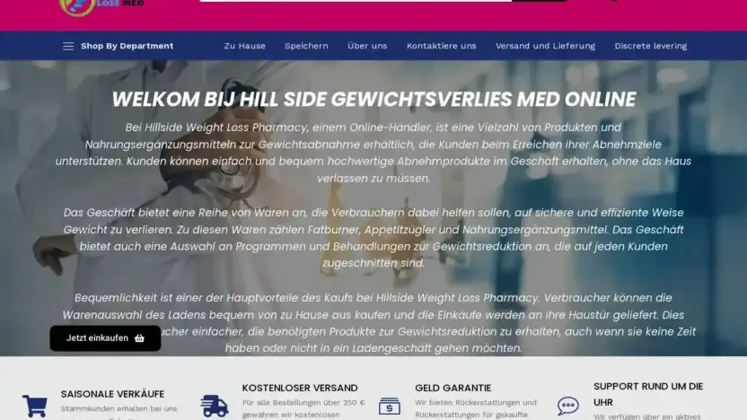 Screenshot of Medical scam website Hillsideweighlossmed.com