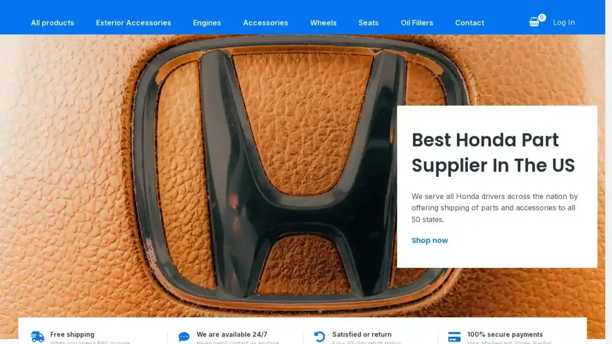 Screenshot of Non-Delivery scam website Hondaspareparts.org