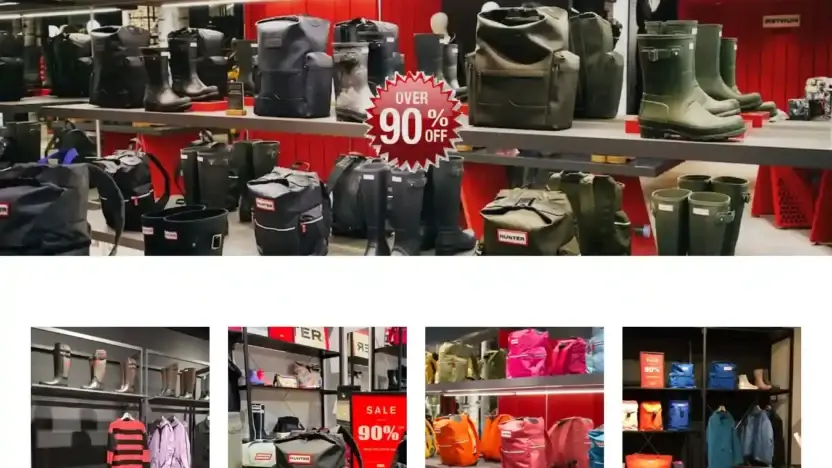 Screenshot of Fashion scam website Hunterukoutlet.com