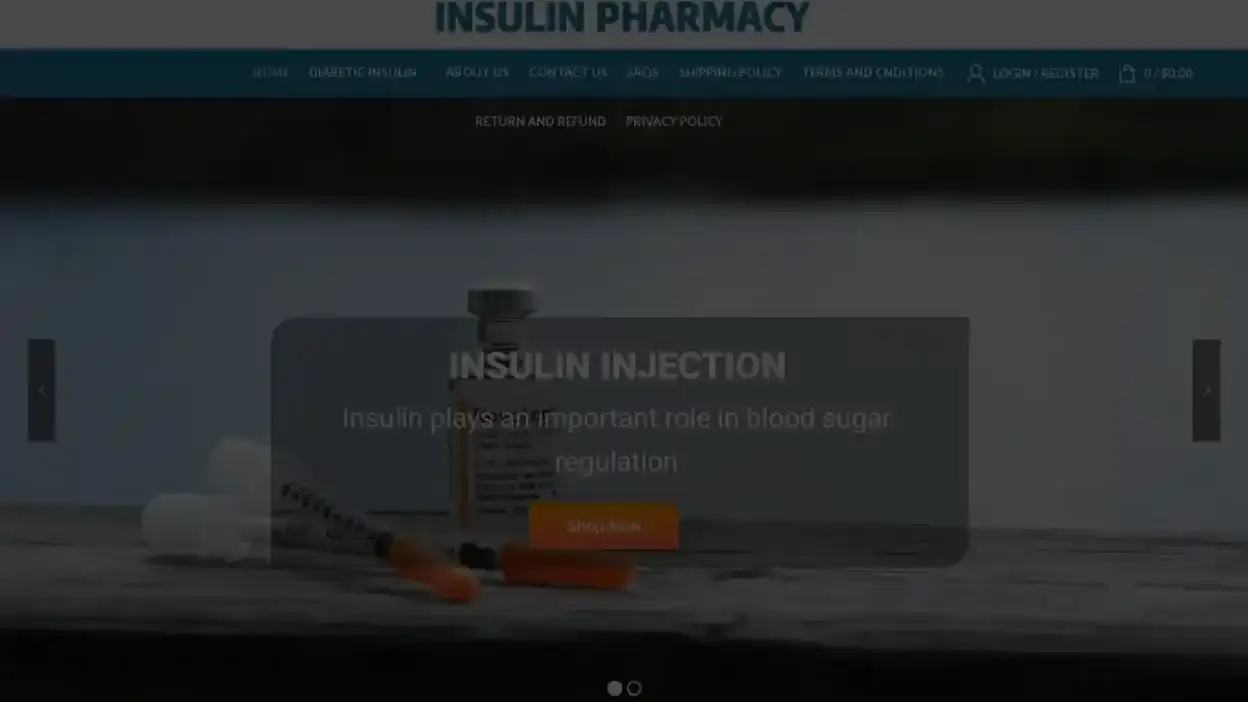 Screenshot of Medical scam website Insulinpharmacystore.com