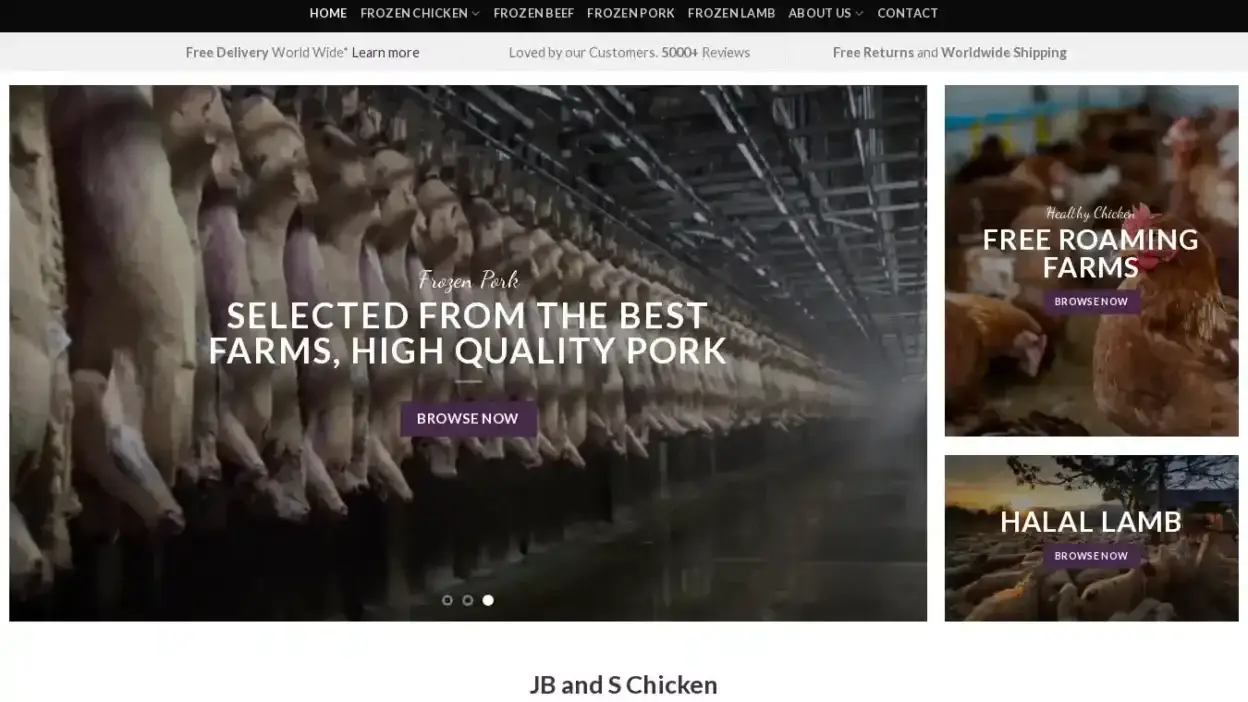 Screenshot of Commodity scam website Jbnschicken.com