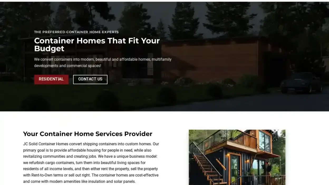 Screenshot of Container scam website Jcsolidcontainerhomes.com