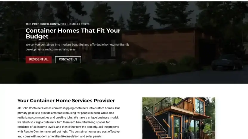 Screenshot of Container scam website Jcsolidcontainerhomes.com