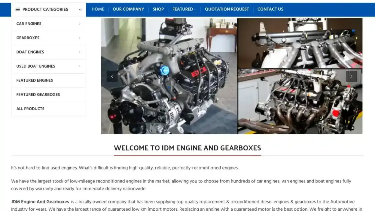 Screenshot of Automobile scam website Jdmenginengearbox.com