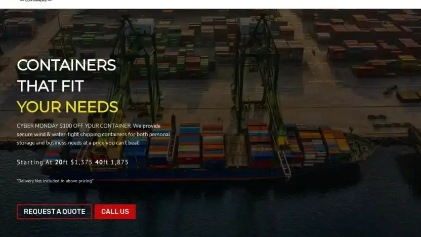 Screenshot of Container scam website Jmzcontainers.com
