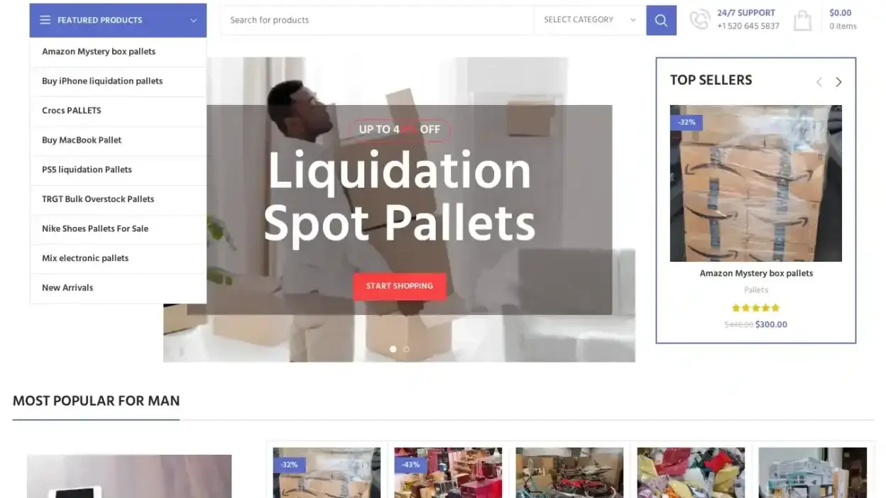 Screenshot of Liquidation scam website Liquidationspotpallets.com