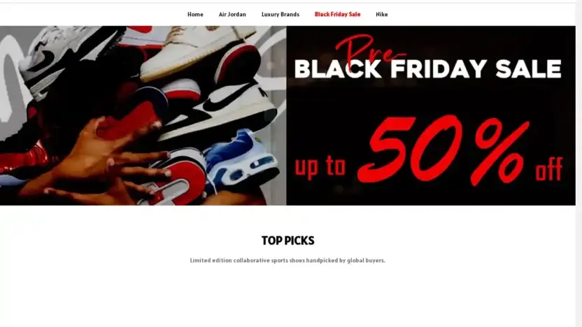 Screenshot of Non-Delivery scam website Luckysneaker.com