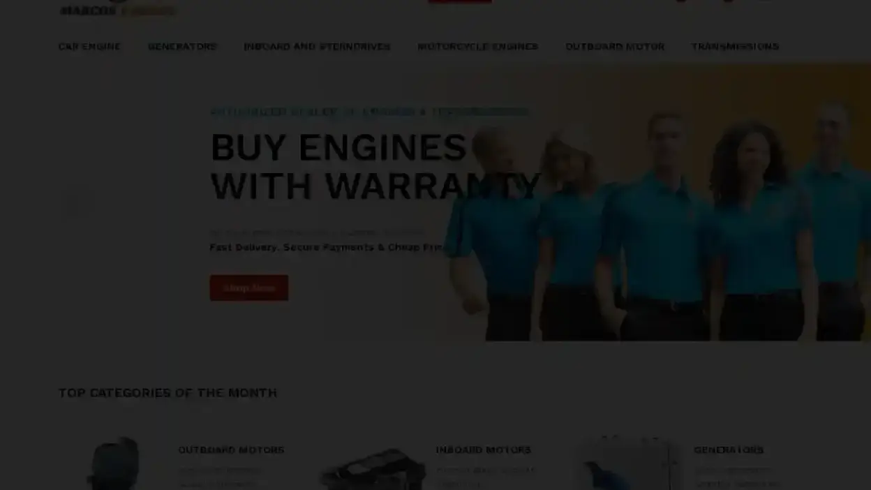 Screenshot of Automobile scam website Marcosengines.com