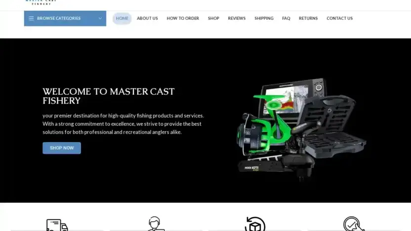 Screenshot of Sport scam website Mastercastfishery.com