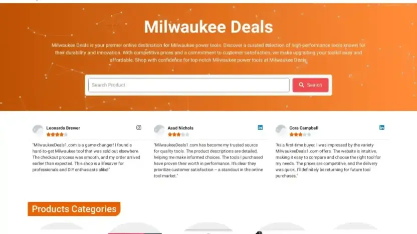 Screenshot of Non-Delivery scam website Milwaukeedeals1.com