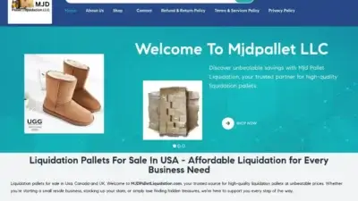 Screenshot of Liquidation scam website Mjdpalletliquidation.com