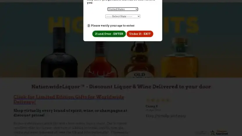 Screenshot of Whisky scam website Nationwideliquor.com