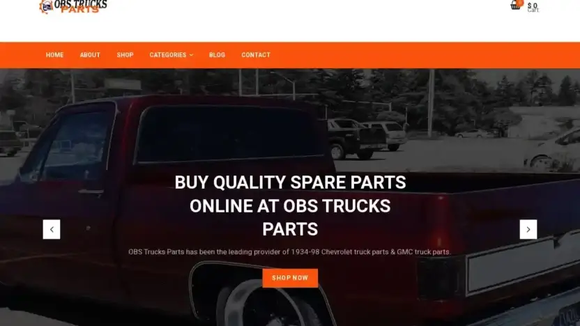 Screenshot of Automobile scam website Obstrucksparts.org