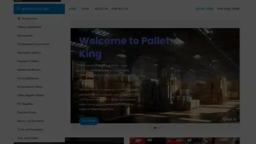 Screenshot of Liquidation scam website Palletking.store