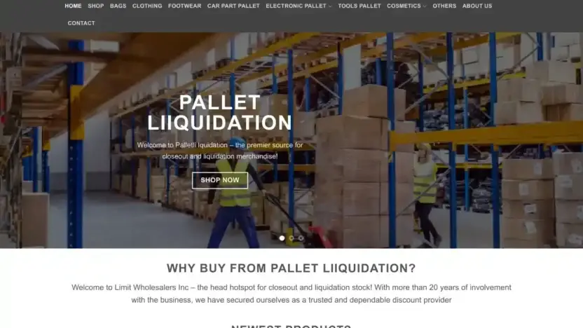 Screenshot of Liquidation scam website Palletliiquidation.com