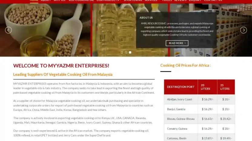 Screenshot of Commodity scam website Palm-olien.com