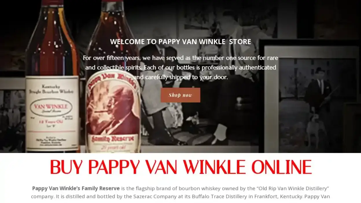 Screenshot of Whisky scam website Pappyvanwinklestore.com