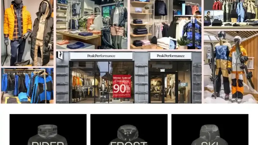 Screenshot of Fashion scam website Peakperformancevips.com