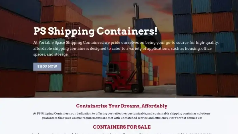 Screenshot of Container scam website Portablespacecontainers.com