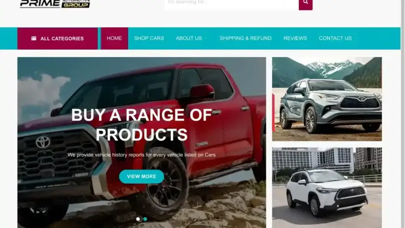 Screenshot of Automobile scam website Primeautomotivegroupltd.com