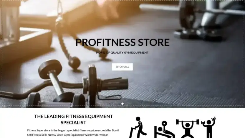 Screenshot of Sport scam website Profitnessstores.com