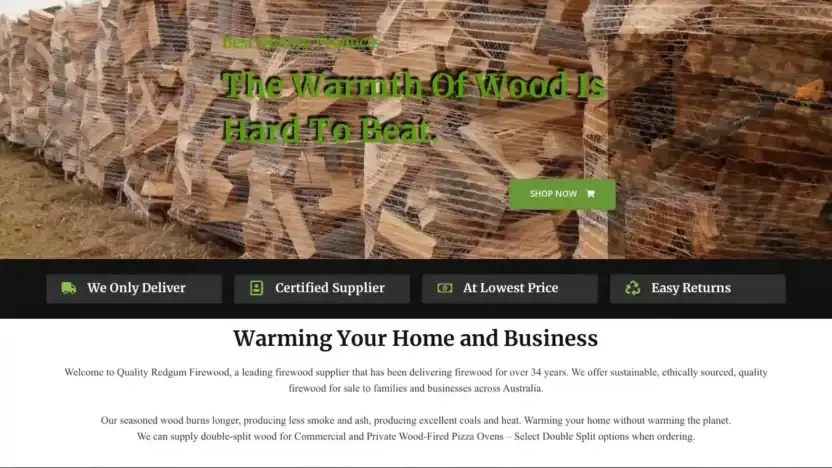 Screenshot of Non-Delivery scam website Qualityredgumfirewood.com