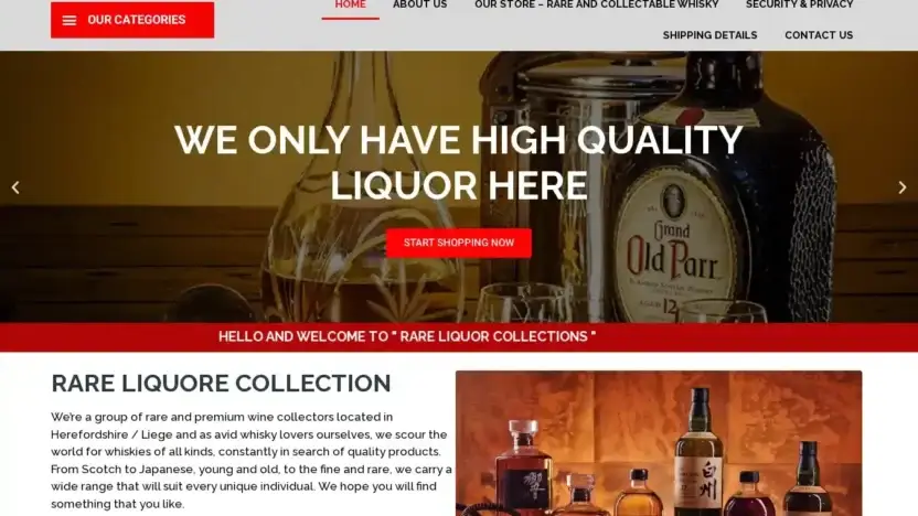 Screenshot of Whisky scam website Rareliquor-collection.com