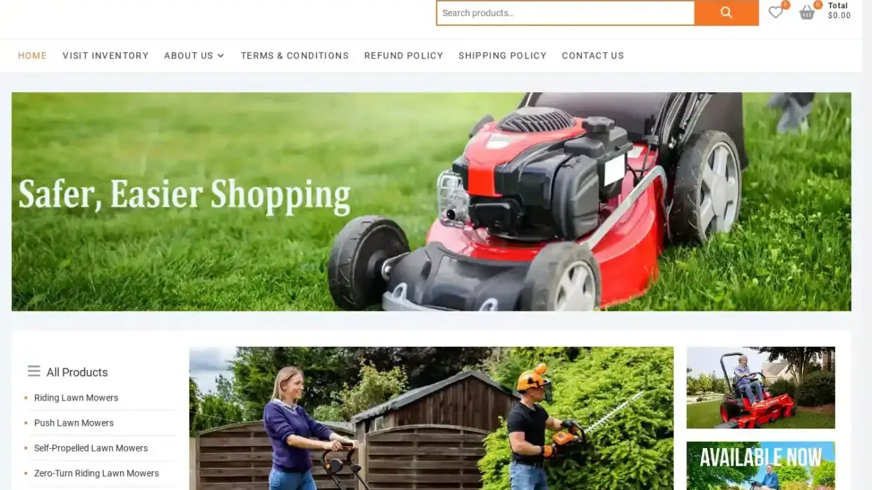Screenshot of Non-Delivery scam website Rogerlawnmachines.com