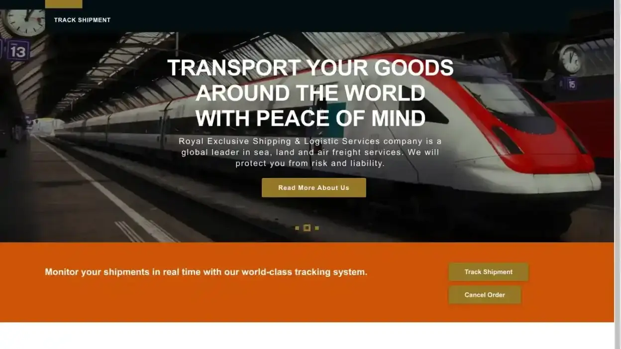 Screenshot of Container scam website Royalexclusivecourieservices.com