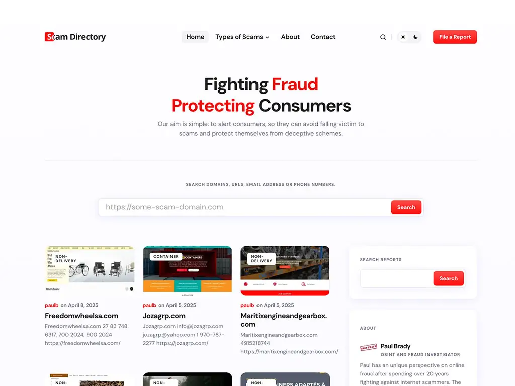 The Scam Directory Screenshot