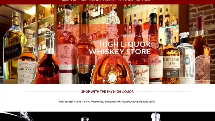Screenshot of Whisky scam website Skyhighliquor.com