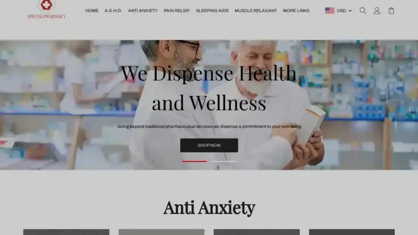 Screenshot of Non-Delivery scam website Specialpharmacy01.shop
