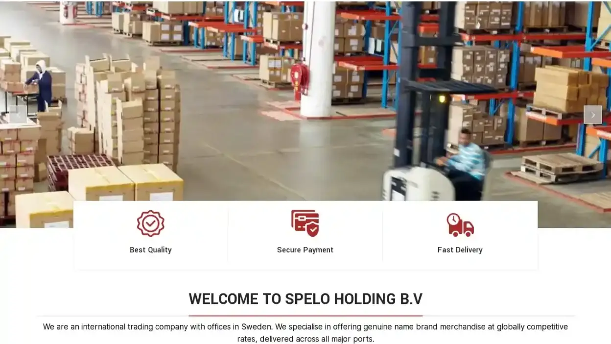 Screenshot of Non-Delivery scam website Speloholdingbv.com