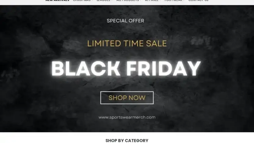 Screenshot of Non-Delivery scam website Sportswearmerch.com