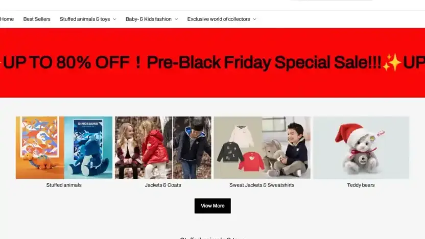 Screenshot of Non-Delivery scam website Steiffeashop.com