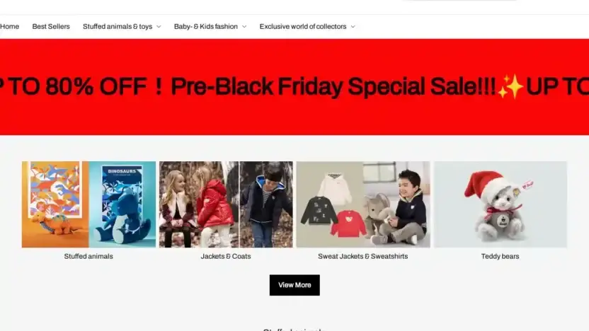 Screenshot of Non-Delivery scam website Steiffukstore.com