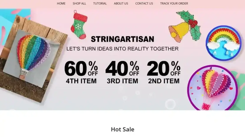Screenshot of Non-Delivery scam website Stringartg.shop