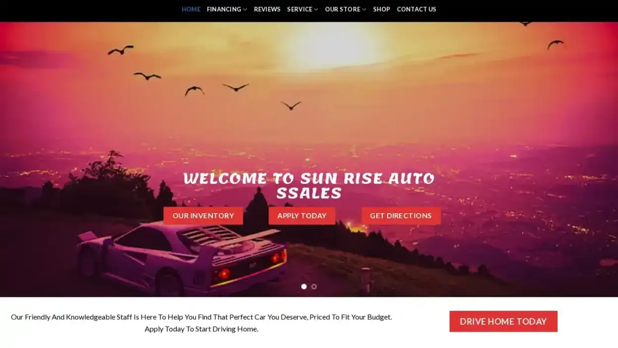 Screenshot of Automobile scam website Sunriseautossales.com