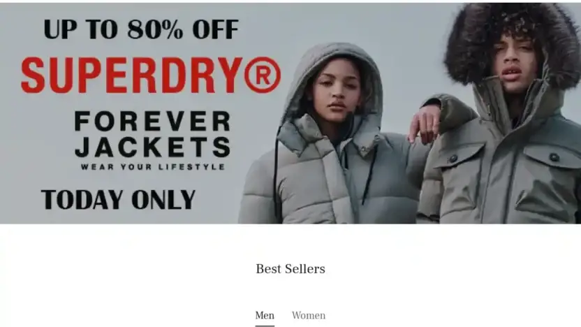 Screenshot of Non-Delivery scam website Superdrysales.com